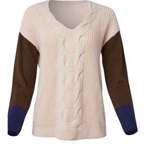 VENUS brand Cozy oversized cream, blue & navy color-block sweater-Size 2X